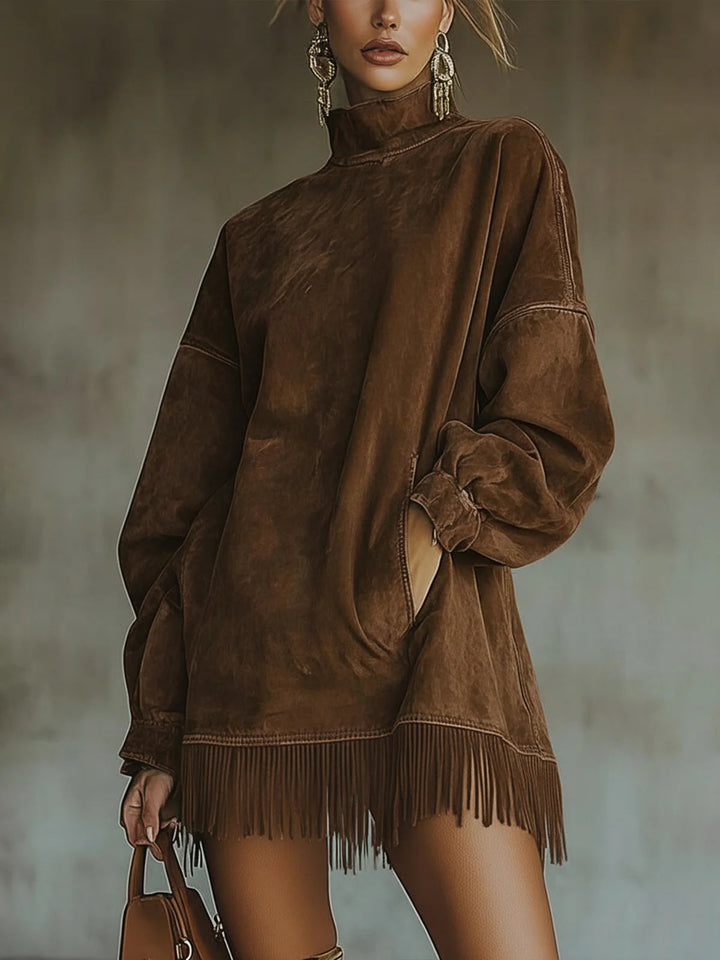 Aurea | Vestito con colletto alto e frange