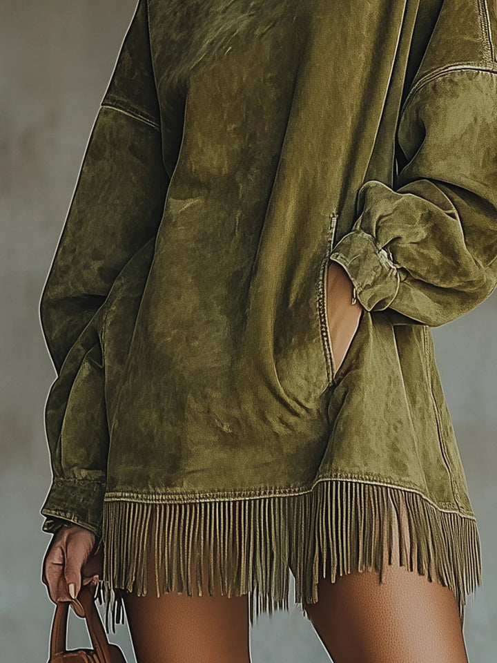 Aurea | Vestito con colletto alto e frange
