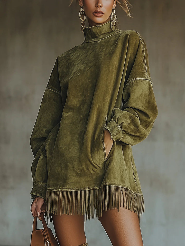 Aurea | Vestito con colletto alto e frange
