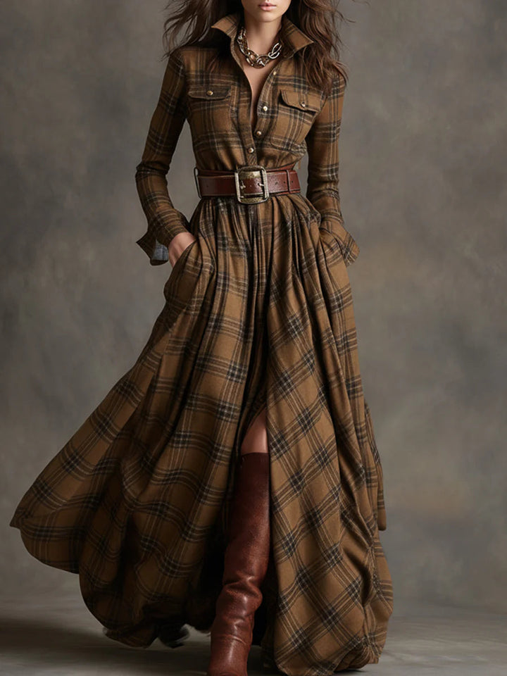 Renata | Abito lungo a quadri con cintura